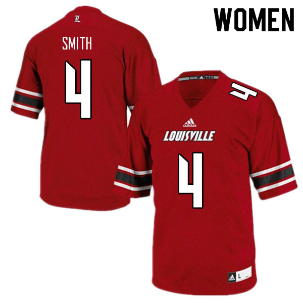 Women #4 Braden Smith Louisville Cardinals College Football Jerseys Sale-Red - Click Image to Close